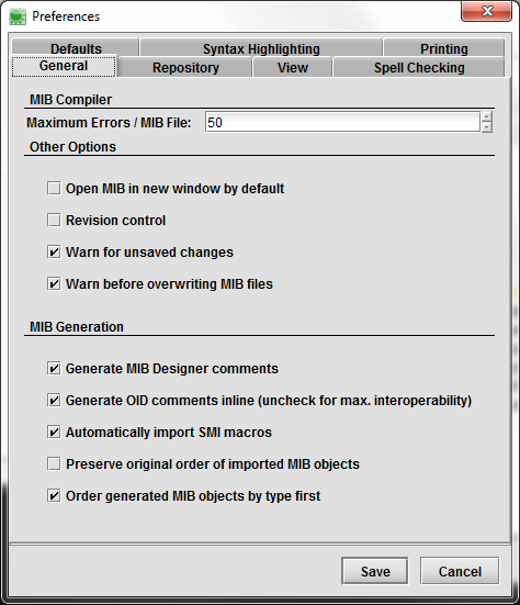 MIB Designer Settings